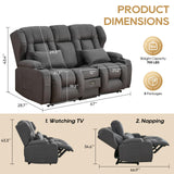 IPKIG 67" RV Loveseat Double Recliner Sofa with FILP Back Console, Storage Drawer, Side Pockets, Lychee Pattern Tech Fabric Manual Reclining Chair Home Theater Seating (Grey) IPKIG
