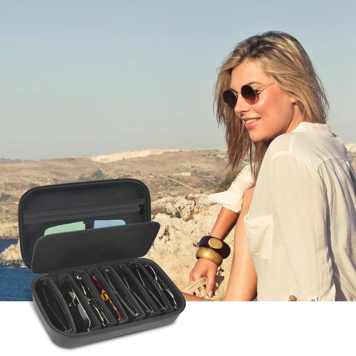 Travel Sunglass Organizer Case for Sojos/for Goodr/for Quay Polarized Sunglasses Men Women, Trendy glasses Storage Holder for Retro Oval/Rectangle Aviator Shady Rays Sun glasses (Bag Only), Black,L Grapsa