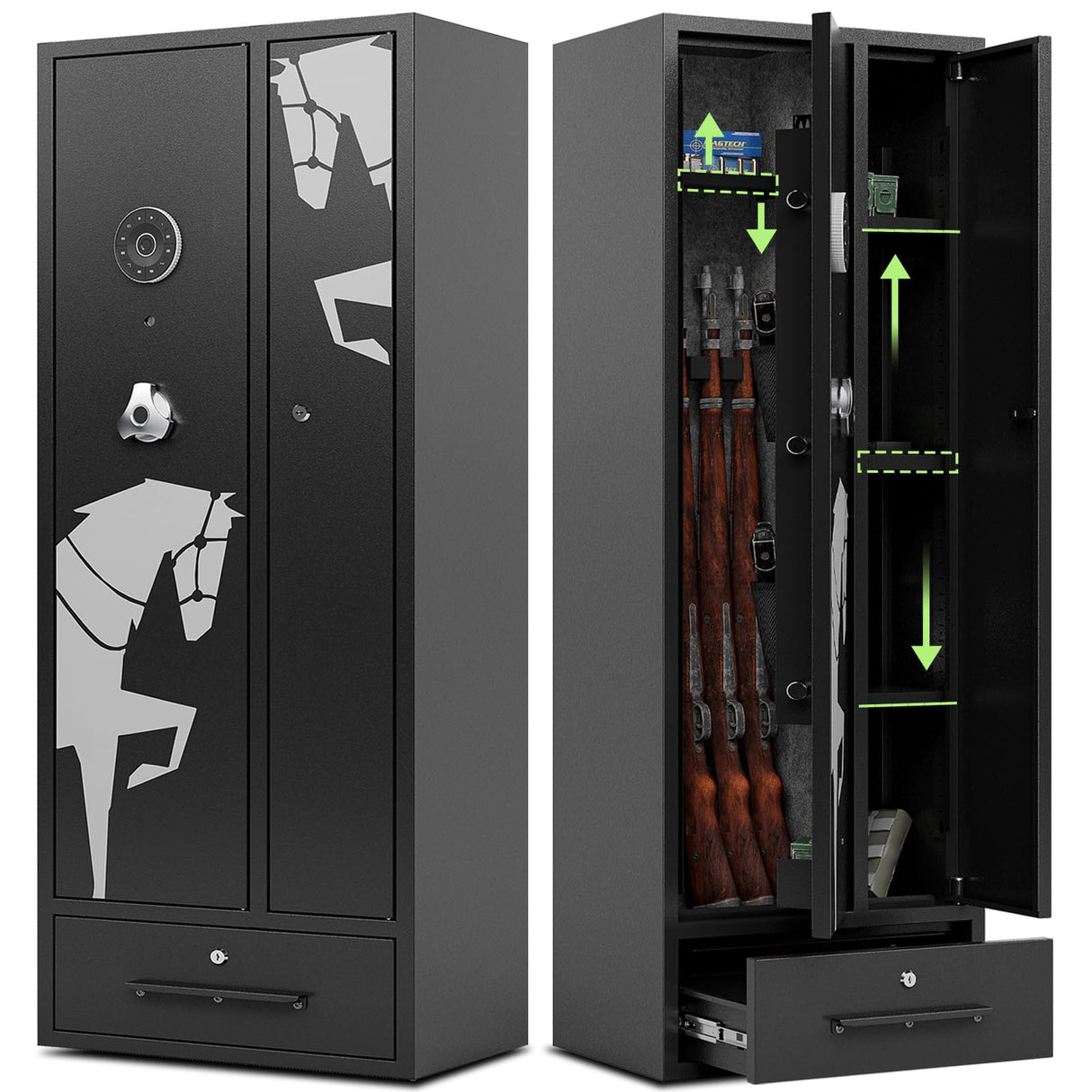 KAER 5-7 Gun Safe,Gun Safes for Home Rifles and Pistols,Combination Gun Safes,Gun Safe & Cabinet,Gun Cabinet for Rifles and Shotguns,Gun Cabinets with Drawers, Pistol Pouch and Removable Shelf KAER