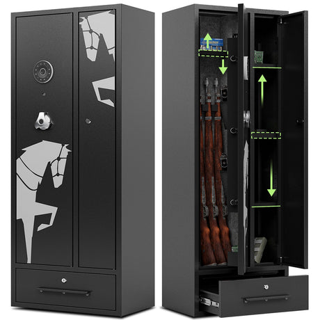 KAER 5-7 Gun Safe,Gun Safes for Home Rifles and Pistols,Combination Gun Safes,Gun Safe & Cabinet,Gun Cabinet for Rifles and Shotguns,Gun Cabinets with Drawers, Pistol Pouch and Removable Shelf KAER