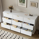 UZUGUL White 9 Drawer Dresser with Gold Handle for Bedroom,Modern Large Deep Drawer Dresser,Long Chest of Drawer for Bedroom,Storage Organizer Furniture for Closet,Hallway UZUGUL