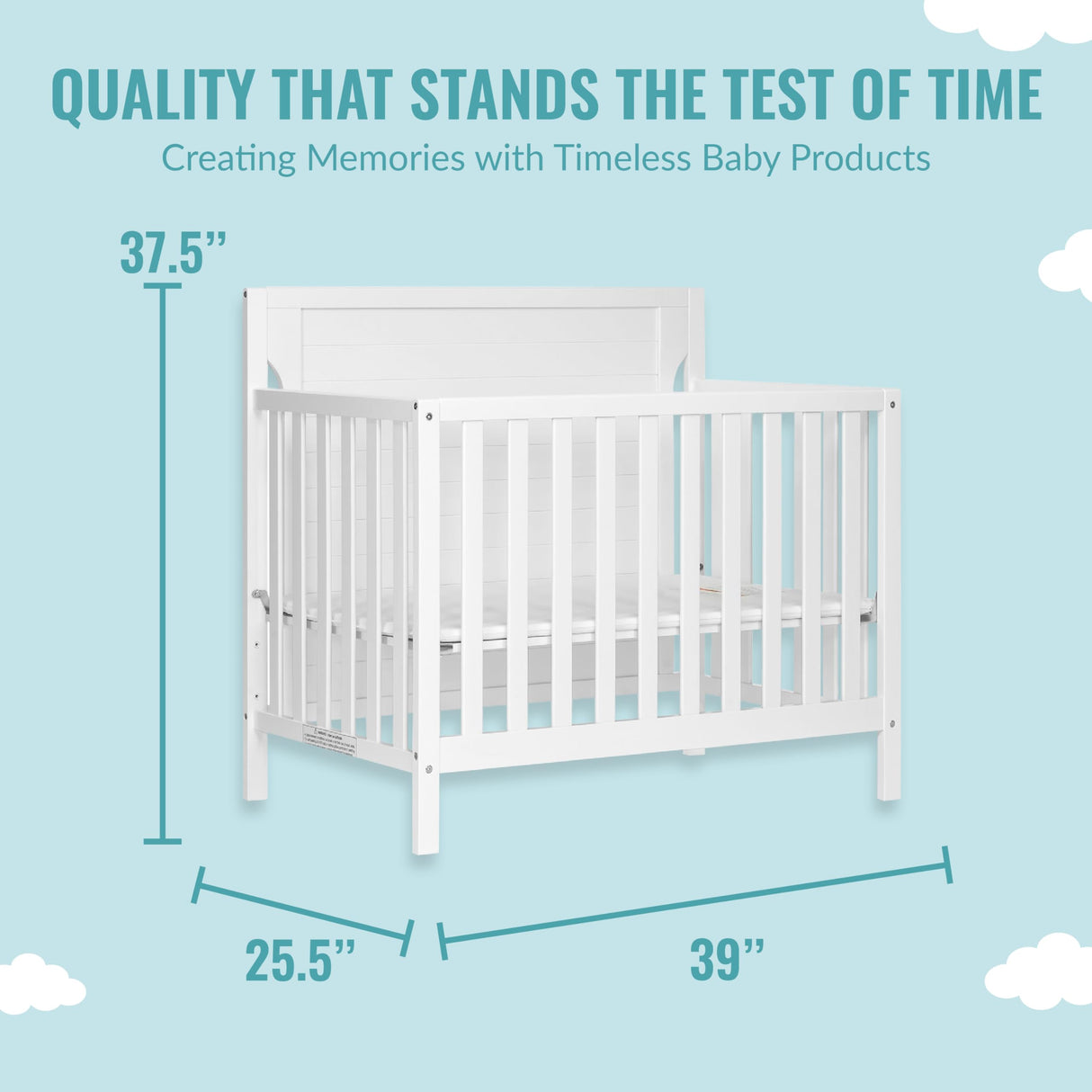 Dream On Me Bellport 4 in 1 Convertible Mini/Portable Crib In White, Non-Toxic Finish, Made of Sustainable New Zealand Pinewood, With 3 Mattress Height Settings Dream On Me