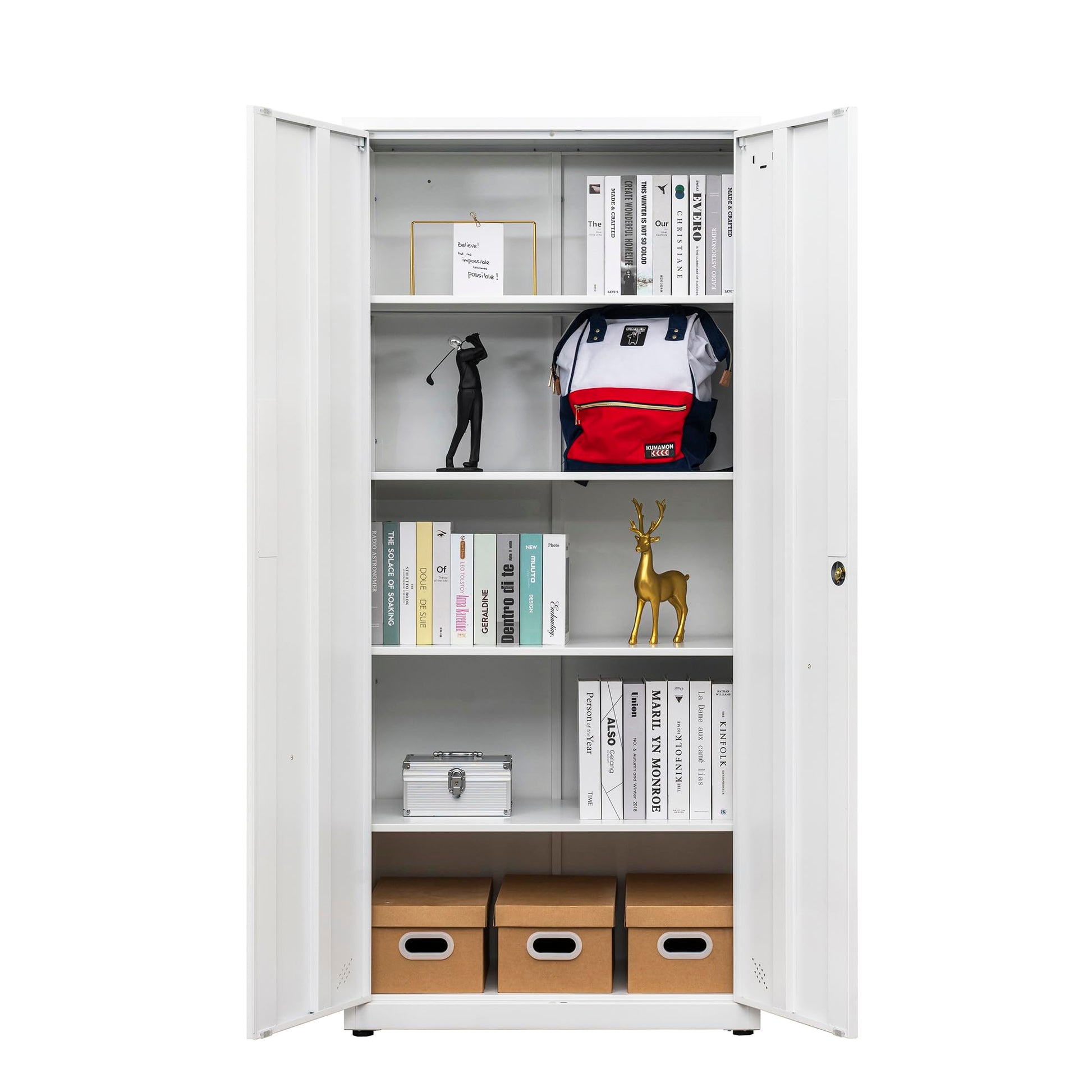 Majnesvon Metal Garage Storage Cabinet - 72" Locking Metal Storage Cabinet with 2 Doors and Adjustable Shelves & Locking Doors - Garage Cabinets for Tool Storage (White(New)) - WoodArtSupply