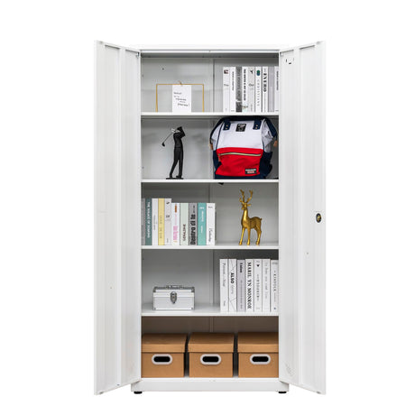 Majnesvon Metal Garage Storage Cabinet - 72" Locking Metal Storage Cabinet with 2 Doors and Adjustable Shelves & Locking Doors - Garage Cabinets for Tool Storage (White(New)) Majnesvon