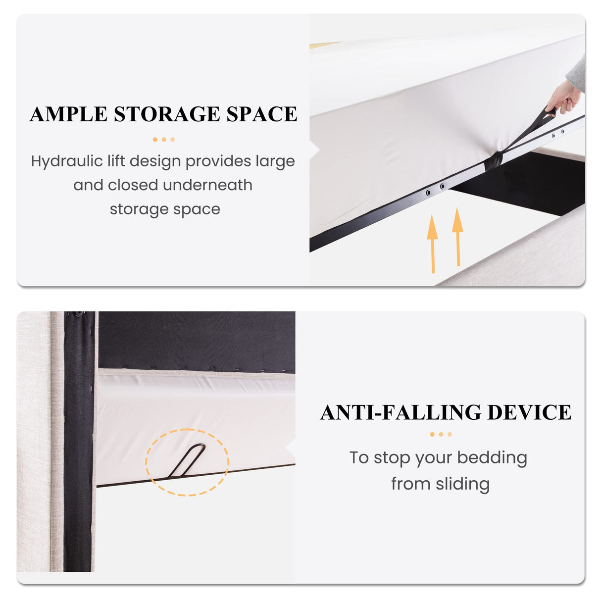 SHA CERLIN King Size Lift Up Storage Bed/Modern Wingback Headboard/Upholstered Platform Bed Frame/Hydraulic Storage/No Box Spring Needed/Wood Slats Support/Light Beige SHA CERLIN