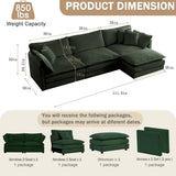 Ravy Concept Sectional Sofa 3 Seater with Movable 1 Ottoman,Oversized Modular Couch Deep Seat (Green, 111.5 inch-L) Ravy Concept