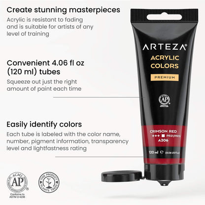 ARTEZA Acrylic Paint Set of 14 Colors, 4.06 Ounce Tubes, Non-Toxic Acrylic Artist Paints. Art Supplies for Painting - WoodArtSupply