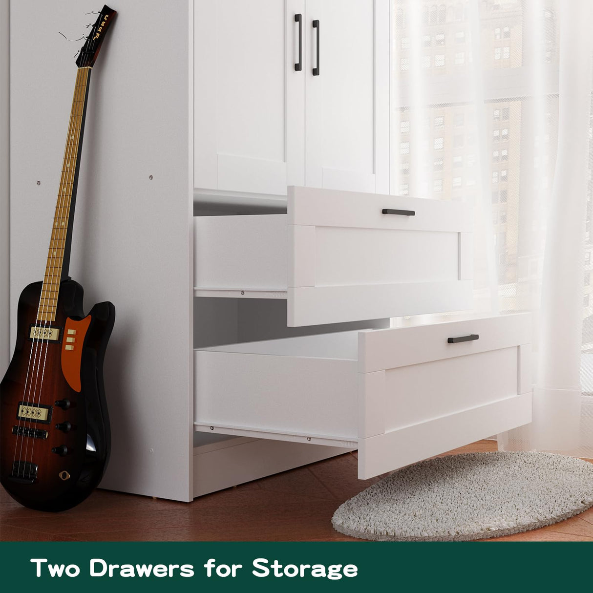 Fenghua Lizhi Wood White Wardrobe Closet with 2 Doors and 2 Drawers，Bedroom Freestanding Armoire Storage Cabinet with Shelves，Wooden Wardrobe Combination for Hanging Clothes (White 2 Drawers) Fenghua Lizhi