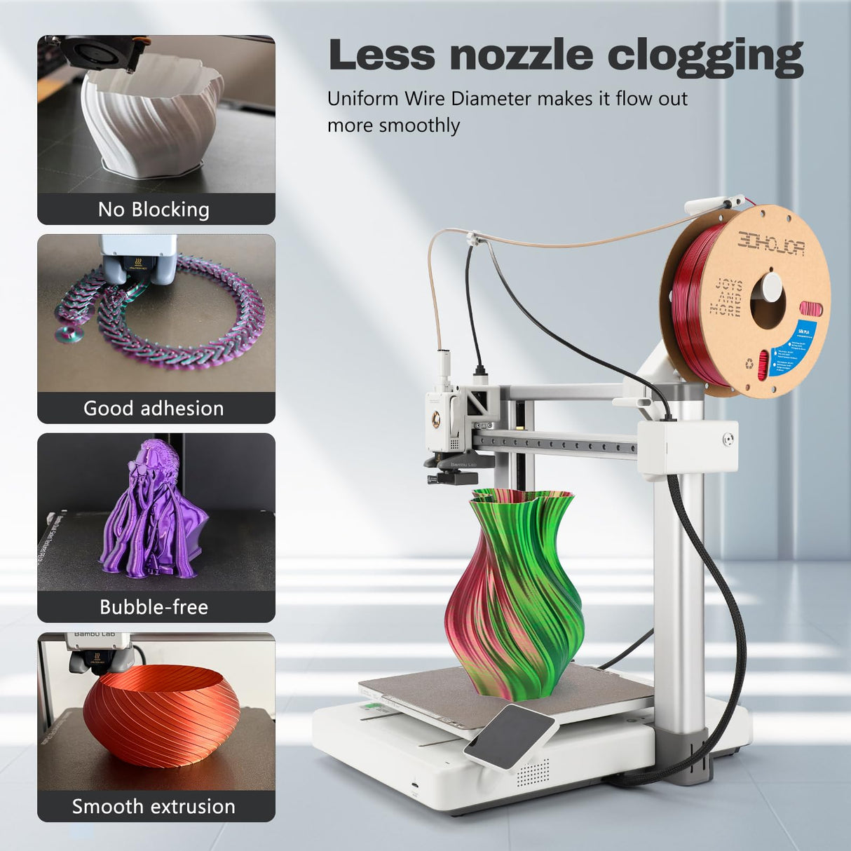 3DHoJor Silk PLA Filament 1.75mm Red Green Dual Color PLA 3D Printer Filament 2 in 1 Coextrusion 1KG Spool(2.2lbs) 3D Printing Filament Dimensional Accuracy +/- 0.03mm Fits for Most FDM 3D Printers 3DHoJor