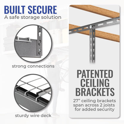 SafeRacks Overhead Garage Storage Rack, Heavy Duty Racks for Garage w/ 600 lb Capacity, Easy Garage Storage Adjustable Storage Rack Ceiling Mount Storage for Garage 4x8 Hammertone 18"-33" 2 Pack