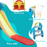 NYEEKOY 6 in 1 Toddler Slide and Swing Playset Indoor Outdoor Freestanding Playground Kids Slide Climber Swing Set with Basketball Hoop for Kids Age 3-12, Backyards Slide for Baby Nyeekoy