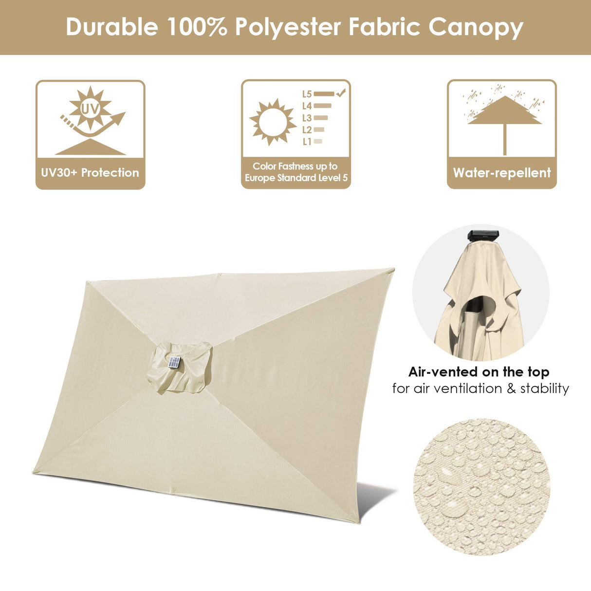 Yescom 10x6.5ft Outdoor Rectangle Solar Powered LED Lighted Patio Umbrella with Crank Tilt for Table Market Beach Pool Yescom