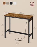 VASAGLE Bar Table, Narrow Long Kitchen Dining Table with Charging Station, Sturdy Metal Frame, Industrial, 15.7 x 39.4 x 35.4 Inches, Rustic Brown and Ink Black ULBT101K01 VASAGLE