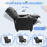 FURNIMAT Kids Recliner Chair, Leather Push Back Kids Reclining Chair with Cup Holders & Side Pockets, Safety Adjustable Footrest Toddler Recliner for Age 3+, Kid Recliners for Girls Boys, Black FURNIMAT
