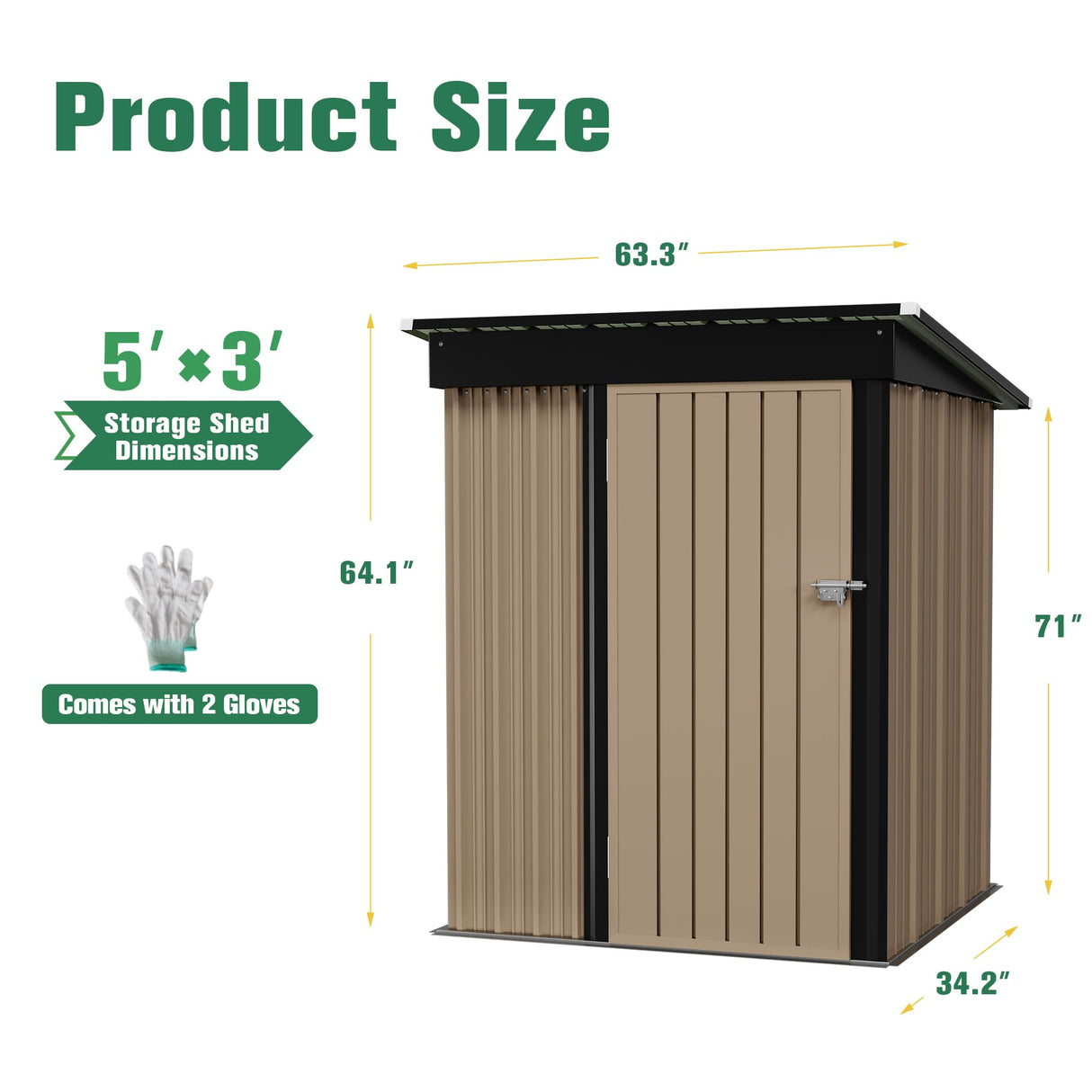 Flamaker Storage Shed Waterproof Metal Garden Shed with Lockable Door Utility Tool Shed Outdoor Storage for Backyard, Patio and Lawn (5 x 3 FT) Flamaker