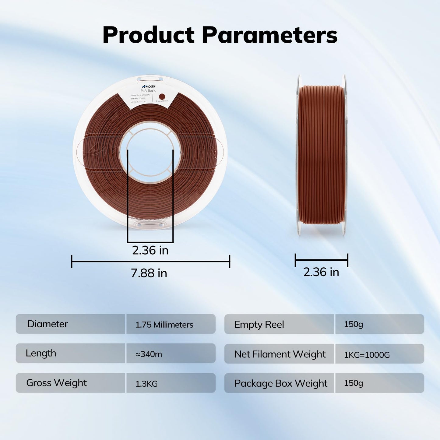 AMOLEN 3D Printer Filament PLA, 1.75mm PLA Filament Chestnut Brown PLA, 1KG/2.2lb, Dimensional Accuracy +/- 0.02 mm, Smooth & Non-Tangle, Fits for Most FDM 3D Printer, Supporting Up to 500mm/ - WoodArtSupply