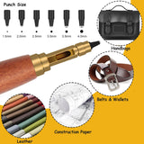 Japanese Screw Punch, Boyistar Wood Handle Belt Hole Puncher, Adjustable Leather Hole Punch Tool (Brown) Boyistar