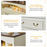 JanflyHome Vintage 6 Dresser for Bedroom, Farmhouse 6 Drawers Dresser with Open Shelves and LED Lights, 55" Wide Wood Rustic Chest of Drawers for Living Room, Hallway, Antique White JanflyHome