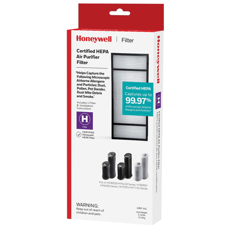 Honeywell HRF-H1 HEPA Air Purifier Filter H, 1-Pack – for HPA050/150, HPA060 & HPA160 Series – Airborne Allergen Air Filter Targets Wildfire/Smoke, Pollen, Pet Dander, and Dust PUR