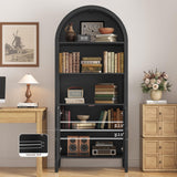 ONBRILL 71" Tall Arched Bookshelf, 5-Tier Arched Bookcase with Door & Storage Cabinet, Farmhouse Display Bookshelf Cabinet with Adjustable Shelf, Freestanding Wood Bookcase for Home Office, Study ONBRILL
