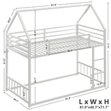 LIKIMIO Bunk Bed Twin XL Over Twin XL, Metal Bunk Bed Frame with Ladder and Guardrail, House Shaped with Metal Slats for Dormitory and Bedroom, Space Saving, No Box Spring Needed, White LIKIMIO