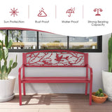 Giantex 50”Outdoor Bench with Cast Iron Backrest & Ergonomic Armrest,600 lbs Steel Metal Frame, Garden Bench for Park Front Porch Patio Lawn Backyard Balcony Path Entryway Deck, Red Bird Pattern Giantex