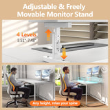 DOMICON 2 Person Desk with Power Outlet & LED Lights, Extra Long 94.5 Inch Computer Desk with Storage Shelves and Monitor Stand for Home Office, Double Gaming Desk, White DOMICON