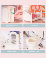 ROBOTIME Doll House Wooden Dollhouse for Kids 3 4 5 6 Years Old, Doll House w/28PCS Furniture Plastic, for 3.3”Dolls, Birthday Presents for Toddler 3+ ROBOTIME