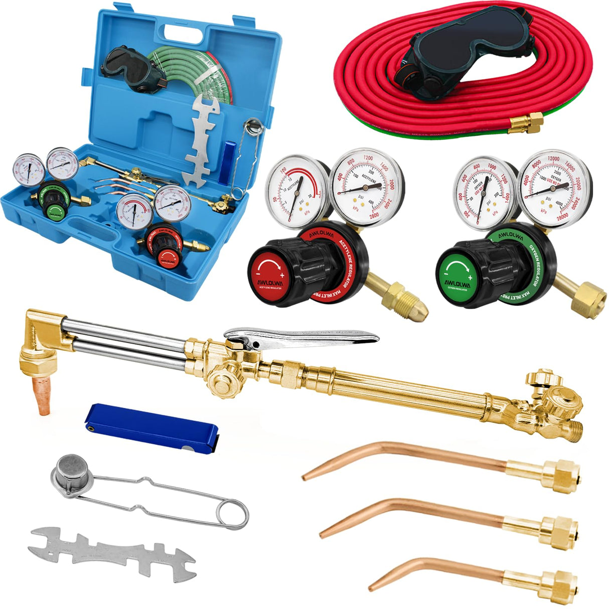 AWLOLWA Upgraded Oxygen & Acetylene Gas Cutting Torch and Welding Kit, Medium Duty Cutting Torch Welding Kit AWLOLWA