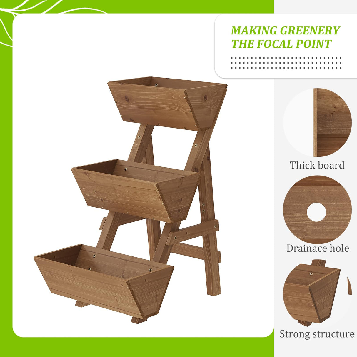 Dawnyard 3-Tiers Wooden Raised Garden Bed Tiered Planter Box Vertical Garden Planter Wood Plant Stand for Patio, Balcony, Freestanding. (Brown S) Dawnyard