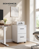 SONGMICS File Cabinet, Pre-Assembled Except Wheels and Handles, Office Filing Cabinet with Lock, for A4, Legal, Letter Sized Documents, 17.7 x 14.4 x 25.4 Inches, Matte White UOFC112W01 SONGMICS