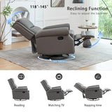 Modern Genuine Leather Swivel Rocker Recliner Chair, Manual Glider Rocking Chairs for Adults, Overstuffed Nursery Rocking Chairs with Footrest, Rocker Recliner for Living Room, Bedroom (Grey) HOMEFLEX