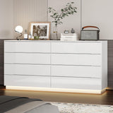 WOODTIME Modern 8 Drawer Dresser with LED Lights and Glossy Surface, 63" Large Dressers & Chests of Drawers Storage Tower Organizer for Bedroom, White WOODTIME