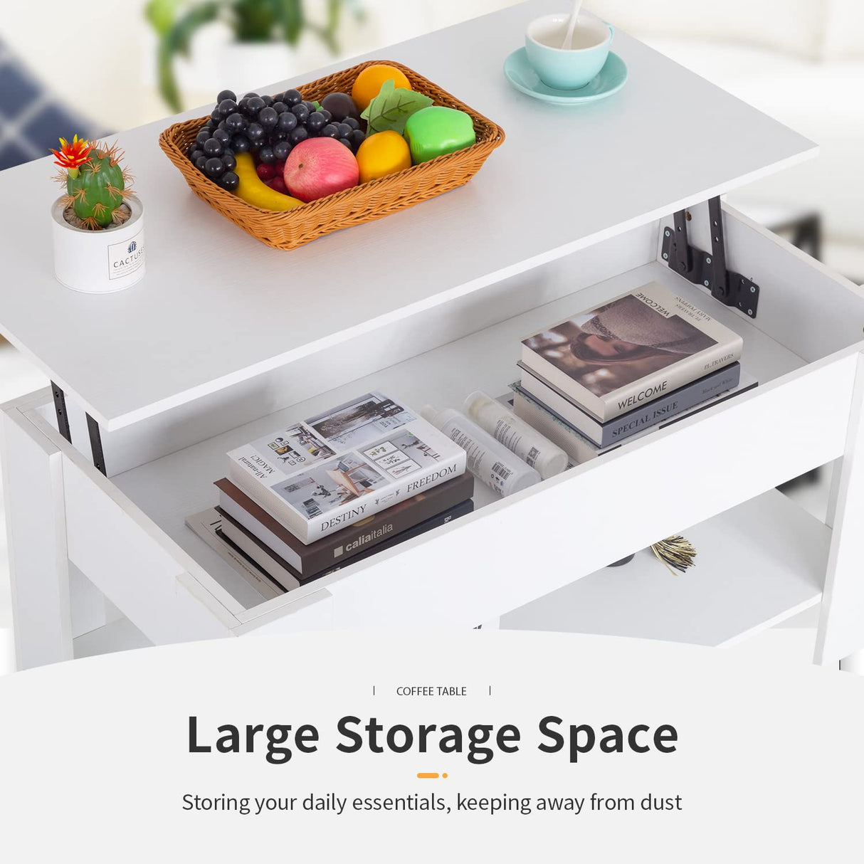 FDW Lift Top Coffee Table with Hidden Compartment and Storage Shelf Wooden Lift Tabletop for Home Living Room Reception Room Office,White FDW
