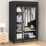 Buzowruil Canvas Wardrobe Portable Closet Wardrobe Clothes Storage with 6 Shelves and Hanging Rail,Non-Woven Fabric, Quick and Easy Assembly,Black Buzowruil