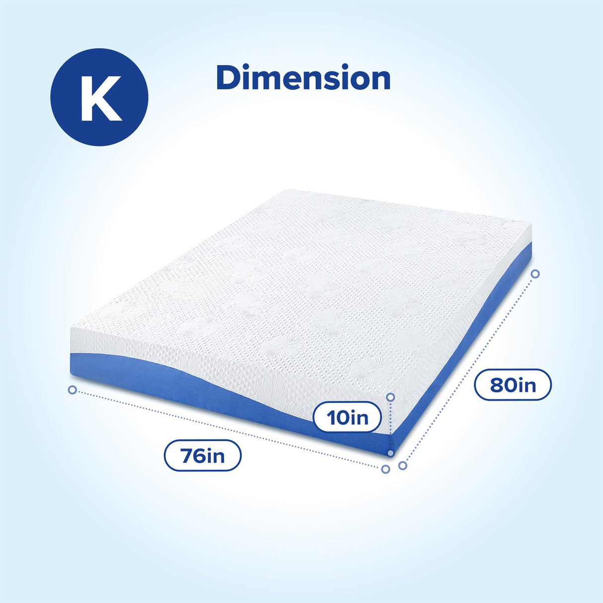 Olee Sleep King Mattress, 10 Inch Gel Memory Foam Mattress, Gel Infused for Comfort and Pressure Relief, CertiPUR-US Certified, Bed-in-a-Box, Medium Firm, Blue, King Size Olee Sleep