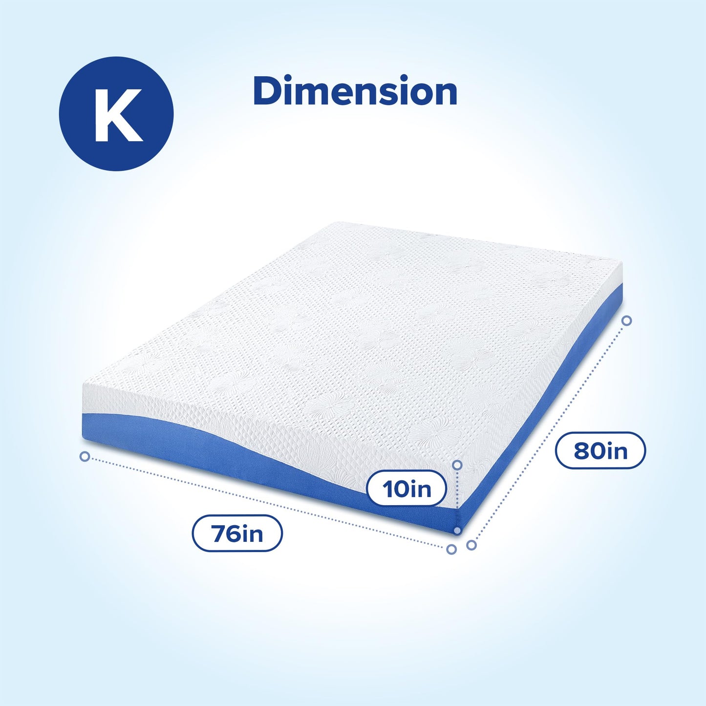 Olee Sleep King Mattress, 10 Inch Gel Memory Foam Mattress, Gel Infused for Comfort and Pressure Relief, CertiPUR-US Certified, Bed-in-a-Box, Medium Firm, Blue, King Size