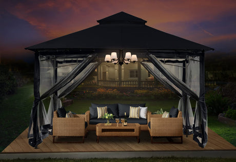 ABCCANOPY Gazebos for Patios 10x12 - Outdoor Steel Frame Gazebo with Mosquito Netting for Lawn Backyard Garden Deck (Black) ABCCANOPY