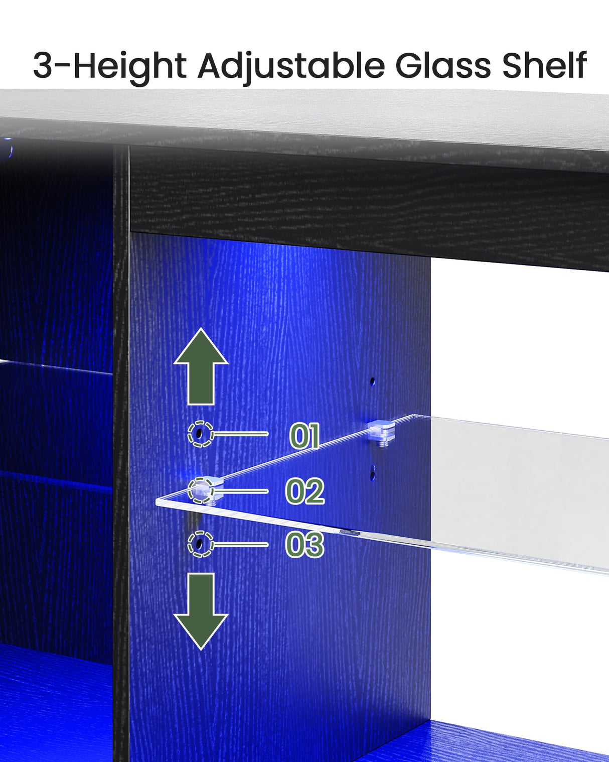 CHOEZON TV Stand with Power Outlets to 55 inch TV, Modern Entertainment Center with Multi-Color LED Light, Media TV Console with Adjustable Glass Shelves for Living Room, Bedroom, Black MDS01UDBB CHOEZON