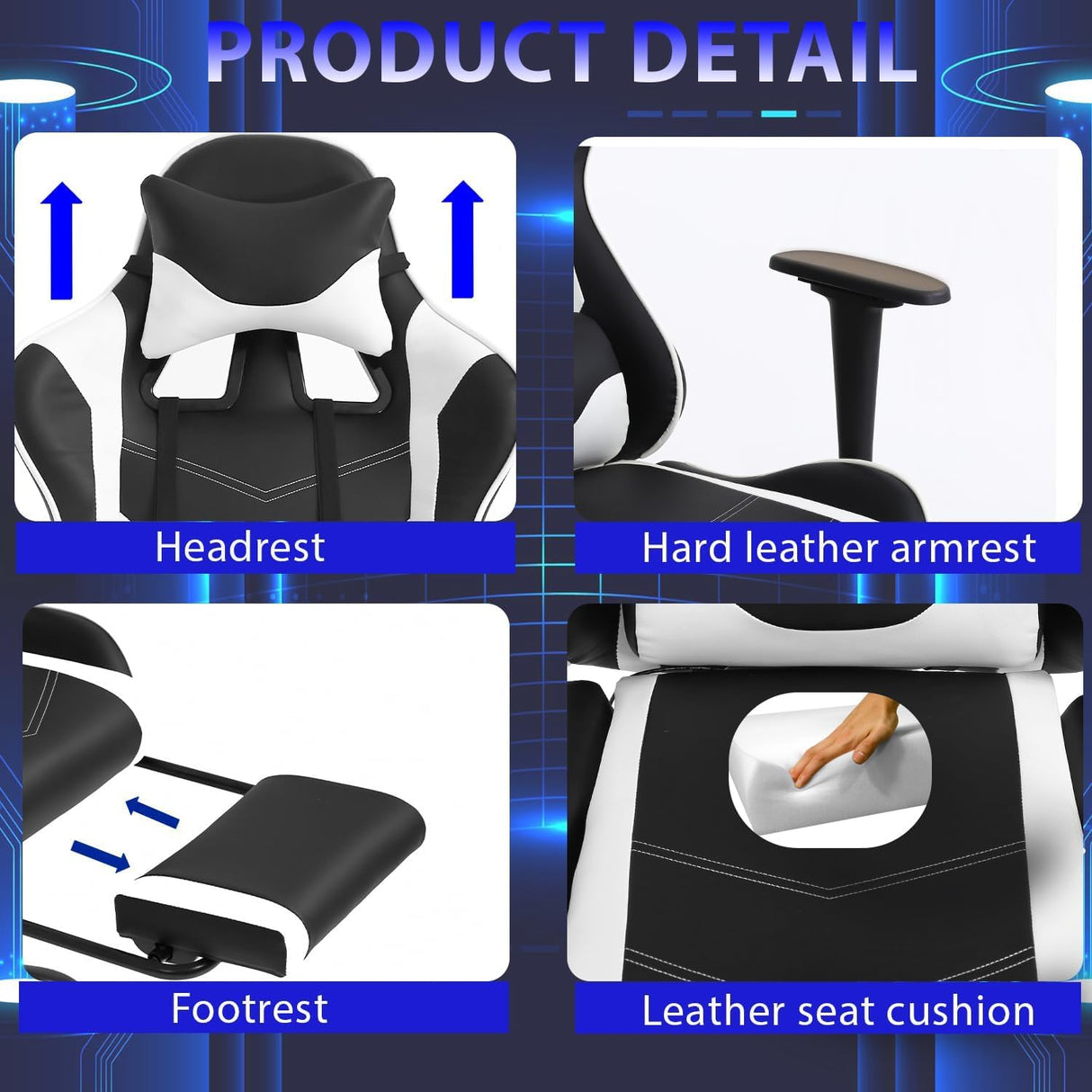 Gaming Chair Computer Chair with Footrest and Massage Lumbar Support, Height Adjustable Game Chair Video Game Chair High Back Reclining Computer Chair with 360°-Swivel Chair for Adults, White Generic