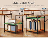 Coleshome 98" Home Office Computer Desks with Storage Shelves- 2 Person Writing Desk with LED Lights & Power Outlet, Long Two Person Desk with Monitor Stand, Double Study/Work Table Workstation, Brown Coleshome