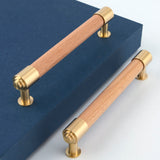 KOXHERO Wood and Brass Cabinet Pulls 7 Inch Center to Center Double Hole 4Pack Modern Kitchen Drawer Handle Unfinished Dresser Knob for Closet Cupboard Wardrobe Brushed Finish KOXHERO