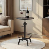 LOKKHAN Industrial Bar Table-33.5-39.4 Inch Tall-Adjustable Bar Height Pub Table-23.7 Inch Swivel Round Metal Top-Easily Adjusts by Crank Handle, Black LOKKHAN