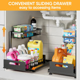 2 Pack Under Sink Organizer Storage 2-Tier Premium Metal Pull-Out Racks, Height Adjustable, Easy Installation | Kitchen & Bathroom Organizers Saydear