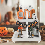 Rustic Wooden 2 Tiered Tray with Bead Garland, SYNCVIBE Square Farmhouse Style Decorative Trays Stand, Wood Serving Tray for Coffee Food Fruits Cupcakes, Home Decor Holiday Housewarming Gifts SYNCVIBE