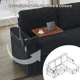 KCGKCG Sleeper Sofa Bed, 85" Pull Out Couch Bed with Reversible Storage Chaise for Living Room, L Shaped Sleeper Sofa with Retractable Table, Charging Station, Cup Holder & LED Lighting, Black KCGKCG