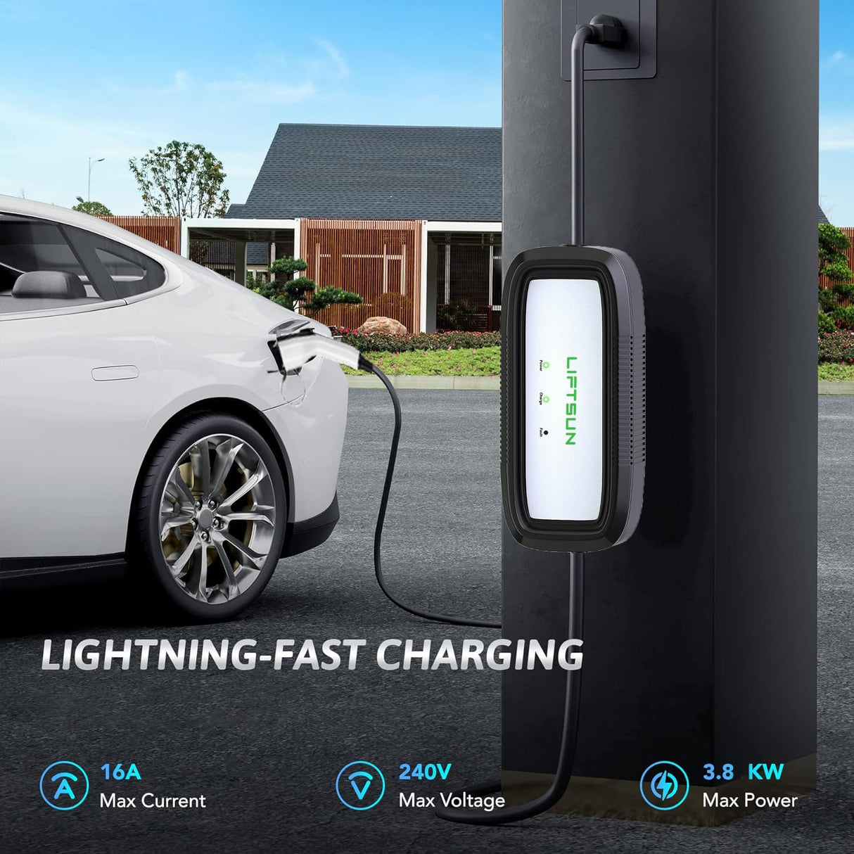 Liftsun Level 1+2 EV Charger, 16 Amp 120V or 240V, Portable Electric Vehicle Charger with 21Ft Charging Cable NEMA 6-20 Plug,Plug-in Home EV Charging Station for SAE J1772 EVs(Tesla Need Adapter) Liftsun