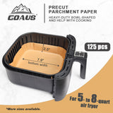 GOAUS Air Fryer Square Paper Liners Disposable Large for 5 to 8 Qt Basket, 7.9 inch Unbleached Non-stick Oil-proof Parchment Paper GOAUS