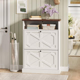 Maupvit Shoe Cabinet with 2 Flip Drawers, Shoe Storage Cabinet for Entryway, Freestanding Shoe Organizer with Open Storage, Farmhouse Narrow Shoe Rack with Wooden Legs for Foyer, Hallway,Antique White Maupvit