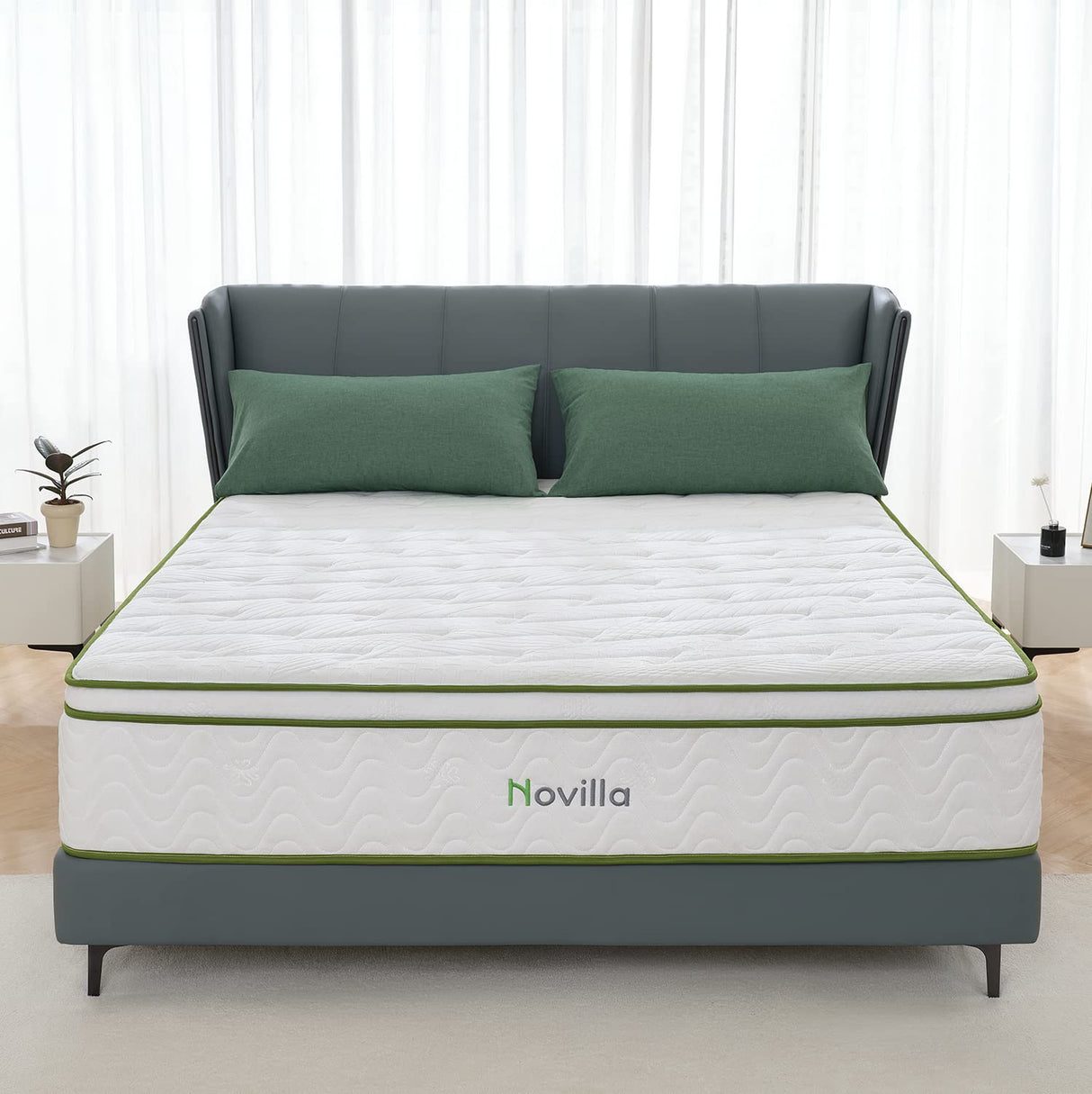 Novilla King Mattress, 12 Inch Hybrid Mattress with Gel Memory Foam & Pocketed Coil for Pressure Relief & Motion Isolation, Medium Soft King Bed Mattress in a Box, Amenity Novilla